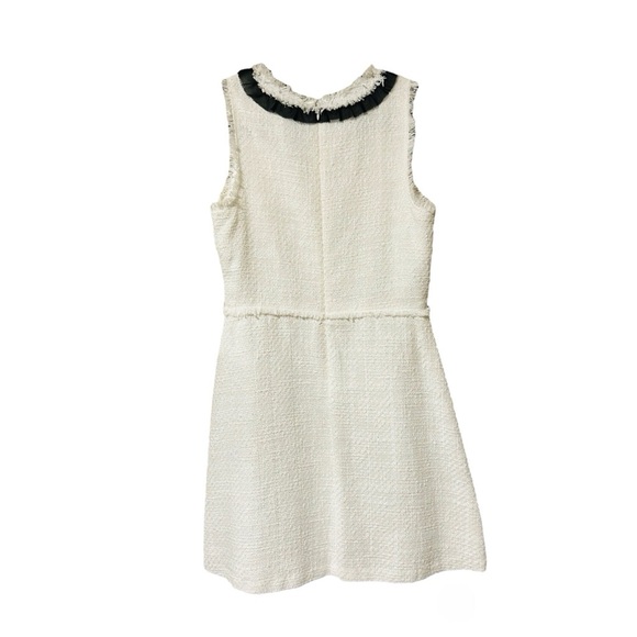 CeCe White Size 8 Tweed Dress with Contrast Bow Frayed Trim, Sleeveless - Picture 3 of 3